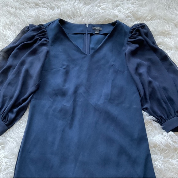 Ann Taylor Navy V-Neck Sheath Dress‎ with Sheer 3/4 Sleeve - Picture 3 of 9